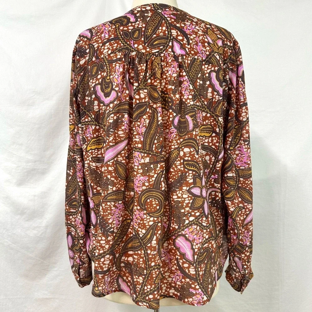 XIRENA The Aimi Blouse 100% Cotton Batik Floral Print Popover Women's M Boxy